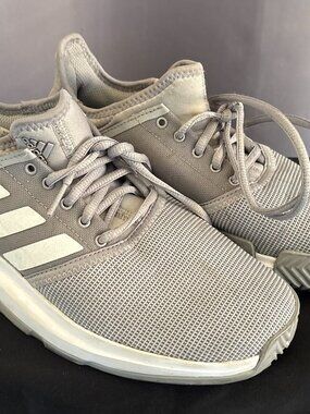 adidas GameCourt Tennis Shoes Gray White Hardcourt Pickleball Sneakers 7.5